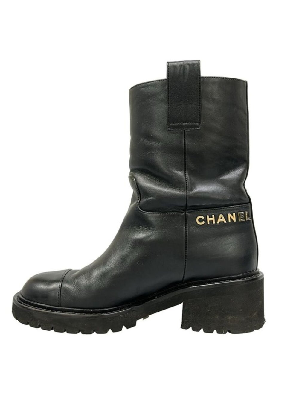 Chanel Short Boots 34.5 C Black CC Logo Leather - Picture 3 of 12